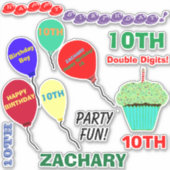 10誕生日男の子カップケーキバルーズビニール シール (正面)