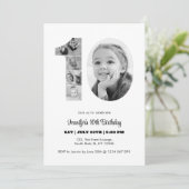 10誕生日番号10フォトコラージュ白黒 招待状 (スタンド正面)