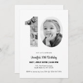 10誕生日番号10フォトコラージュ白黒 招待状 (正面/裏面)