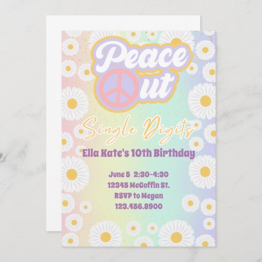 10誕生日絞り染めピースアウト独身の桁数 招待状 (正面/裏面)