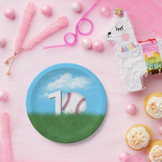 10誕生日野球inグリーングラス ペーパープレート (パーティー)