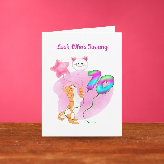 10誕生日風船かわいい猫 カード