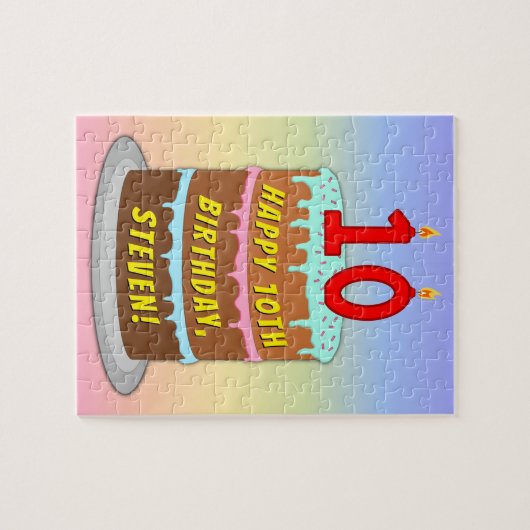 10誕生日:おもしろいケーキとキャンドル+名前をカスタムする ジグソーパズル (横)