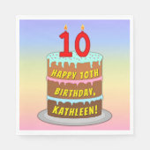 10誕生日:おもしろいケーキとキャンドル+名前をカスタムする スタンダードランチョンナプキン (正面)