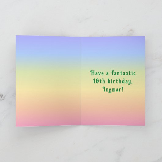 10誕生日—おもしろいケーキ&キャンドル、名前をカスタムする付き カード (内部)
