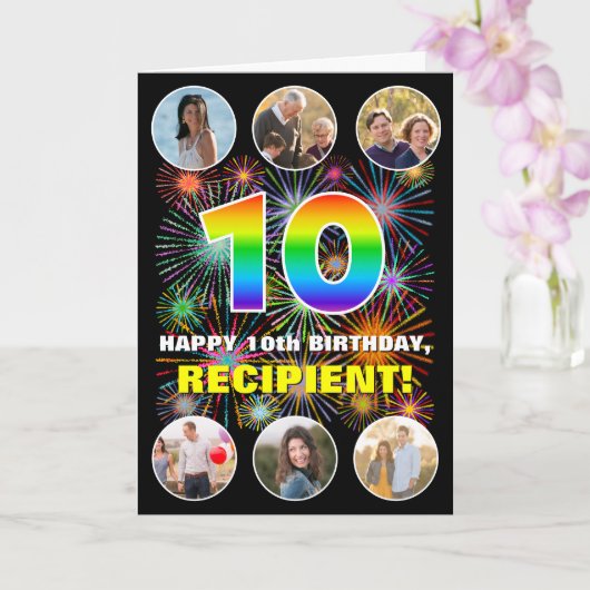10誕生日:おもしろいレインボー#,名前をカスタムする&写真 カード (蘭)