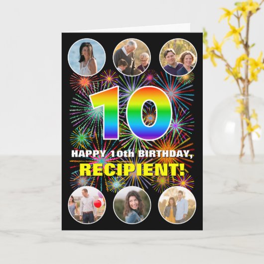 10誕生日:おもしろいレインボー#,名前をカスタムする&写真 カード (黄色い花)