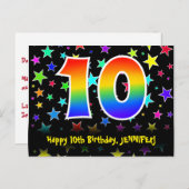 10誕生日:おもしろい星パターン，虹10，名前 ポストカード (正面/裏面)