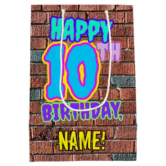 10誕生日:おもしろい、アーバングラフィティインスパイアルック ミディアムペーパーバッグ (裏面)