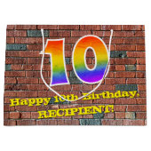 10誕生日:おもしろい、グラフィインスパイアティ – レインボー# 10 ラージペーパーバッグ (正面)