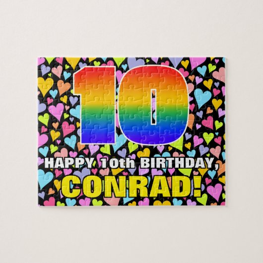 10誕生日:おもしろい、愛するハートシェイプ+「10」 ジグソーパズル (横)