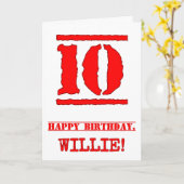 10誕生日:おもしろい、赤ゴムスタンプルックインスパイアス カード (黄色い花)