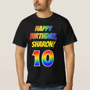 10誕生日:はっきりした、おもしろい、レインボー10、名前をカスタムする Tシャツ