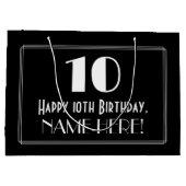 10誕生日:アールデコインスパイアスタイル「10」、名前 ラージペーパーバッグ (裏面)