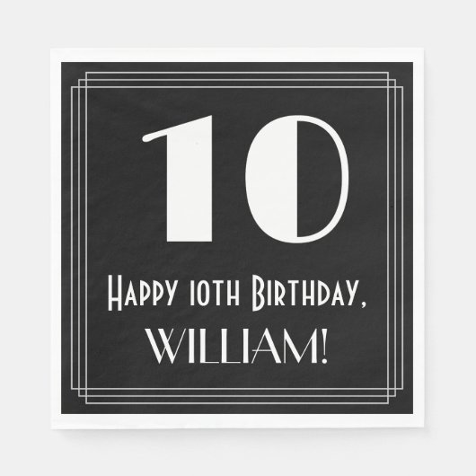 10誕生日～アールデコインスパイア見る"10"，名前 スタンダードランチョンナプキン (正面)