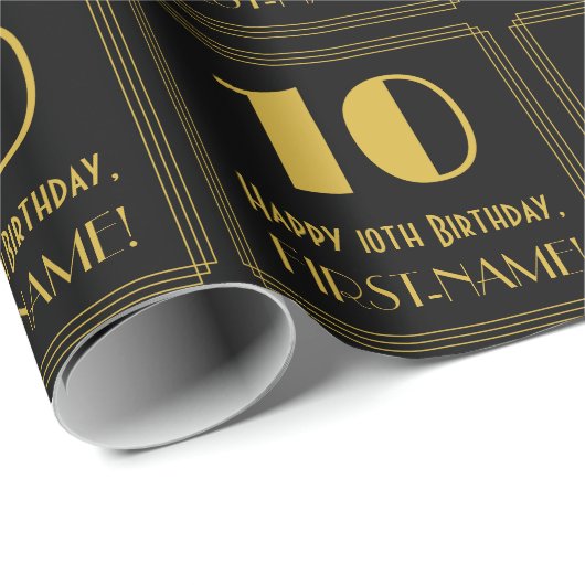 10誕生日~アールデコインスパイア見る"10",名前 ラッピングペーパー (ロールコーナー)