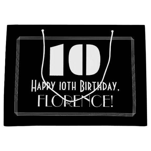 10誕生日～アールデコインスパイア見る"10" +名前 ラージペーパーバッグ (正面)