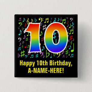 10誕生日:カラフル音楽シンボル、レインボー10 缶バッジ
