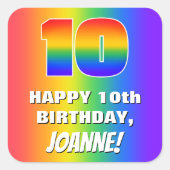 10誕生日: カラフル、おもしろいレインボーパターン# 10 スクエアシール (正面)