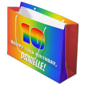 10誕生日: カラフル、おもしろいレインボーパターン# 10 ラージペーパーバッグ (正面アングル)