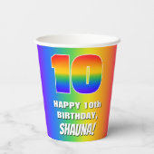 10誕生日: カラフル、おもしろいレインボーパターン# 10 紙コップ (裏面)