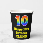 10誕生日:カラフル、おもしろい、エキサイティング、レインボー10 紙コップ (裏面)