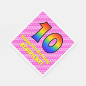 10誕生日:ピンクストライプのハート、レインボー# 10 スタンダードランチョンナプキン (角)