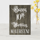10誕生日:,ファンシーエレガント文字フェイク; Wood Look カード (黄色い花)