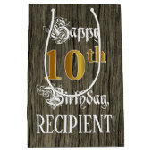 10誕生日:フェイク金ゴールドルック&ウッドフェイクパターン ミディアムペーパーバッグ (正面)