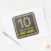 10誕生日:フローラ番号、フェイク木目、名前 スクエアシール (封筒)