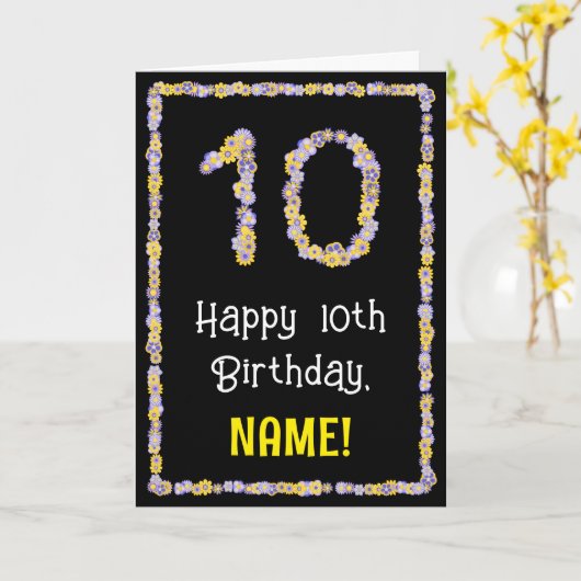 10誕生日:フローラ花数名前をカスタムする カード (黄色い花)
