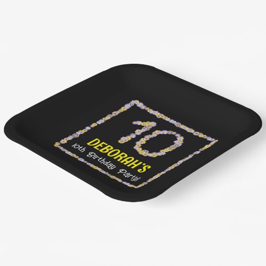 10誕生日:フローラ花数名前をカスタムする ペーパープレート (傾斜あり)