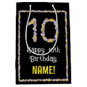 10誕生日:フローラ花数名前をカスタムする ミディアムペーパーバッグ (正面)