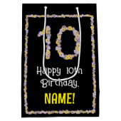 10誕生日:フローラ花数名前をカスタムする ミディアムペーパーバッグ (裏面)