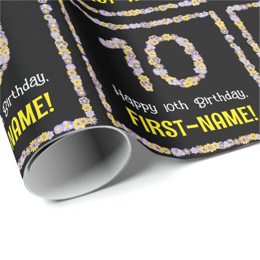 10誕生日:フローラ花数名前をカスタムする ラッピングペーパー (ロールコーナー)