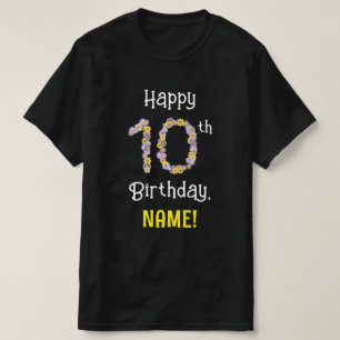 10誕生日:フローラ花数"10" +名前 Tシャツ