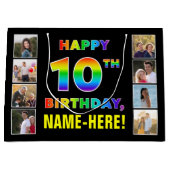 10誕生日:レインボー文字、カスタム写真&名前 ラージペーパーバッグ (正面)