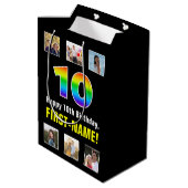 10誕生日：レインボー「10」、写真カスタムと名前 ミディアムペーパーバッグ (裏面アングル)
