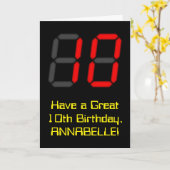 10誕生日:レッドデジタルクロックスタイル"10" +名前 カード (黄色い花)