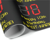 10誕生日:レッドデジタルクロックスタイル"10" +名前 ラッピングペーパー (ロールコーナー)