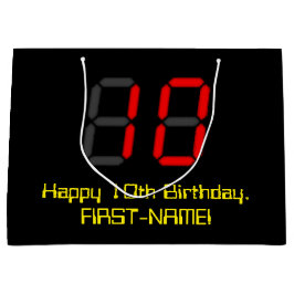 10誕生日:レッドデジタルクロックスタイル"10" +名前 ラージペーパーバッグ