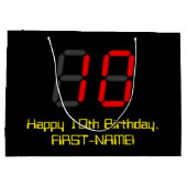 10誕生日:レッドデジタルクロックスタイル"10" +名前 ラージペーパーバッグ (裏面)