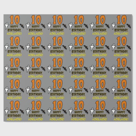10誕生日:不気味ハロウィーンテーマ、名前をカスタムする ラッピングペーパー (フラット)