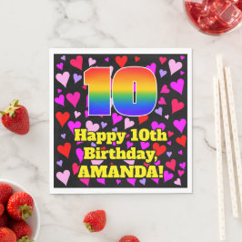 10誕生日：愛するハートパターン、虹# 10 スタンダードランチョンナプキン