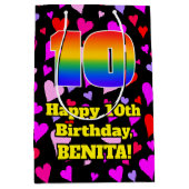 10誕生日：愛するハートパターン、虹# 10 ミディアムペーパーバッグ (正面)