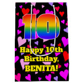 10誕生日：愛するハートパターン、虹# 10 ミディアムペーパーバッグ (裏面)