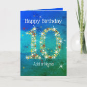 10誕生日 – 星の数 – 青い緑 – 年齢10 カード (正面)