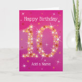 10誕生日 – 第10星 – ピンク – 年齢10 カード (正面)
