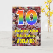 10誕生日、素朴紅葉、レインボー「10」 カード (黄色い花)
