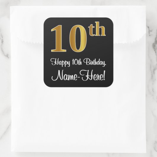 10誕生日 – 豪華エレガントなフェイク金ゴールドルック# スクエアシール (バッグ)